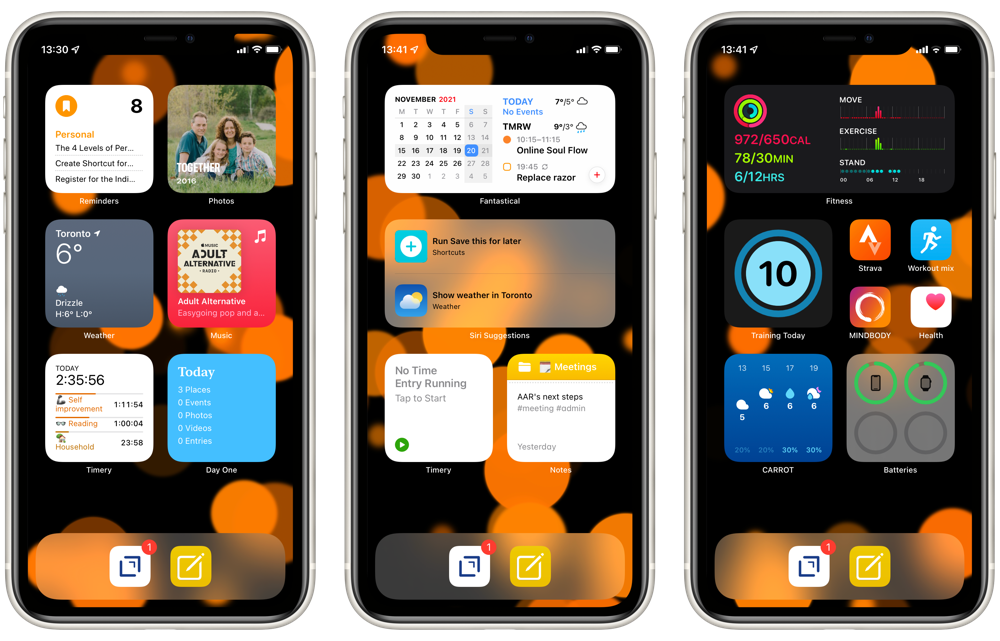 Screenshot of three iOS HomeScreens based on Focus Modes