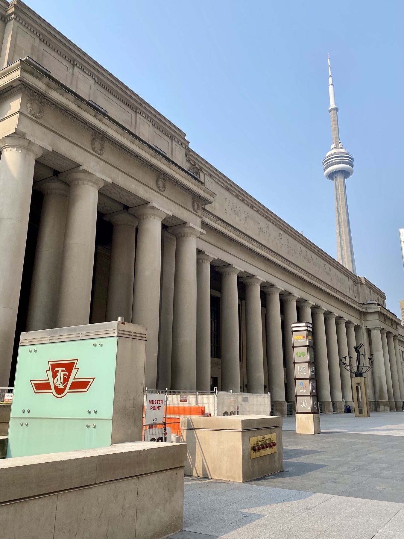 North side of Union Station train station with the CN Tower in the background 